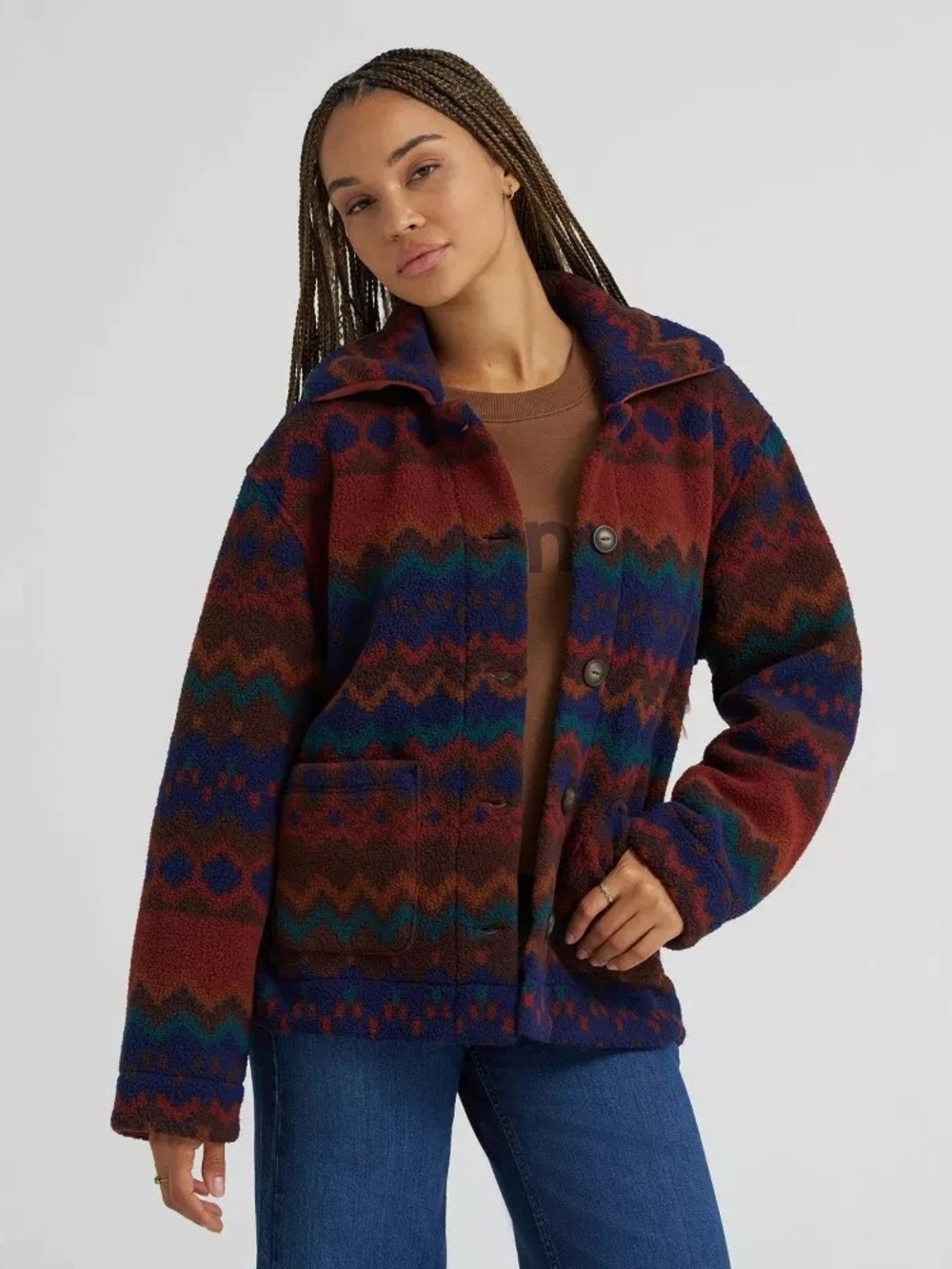 Wrangler Women's Button-Up Jacket - Brown/Blue M